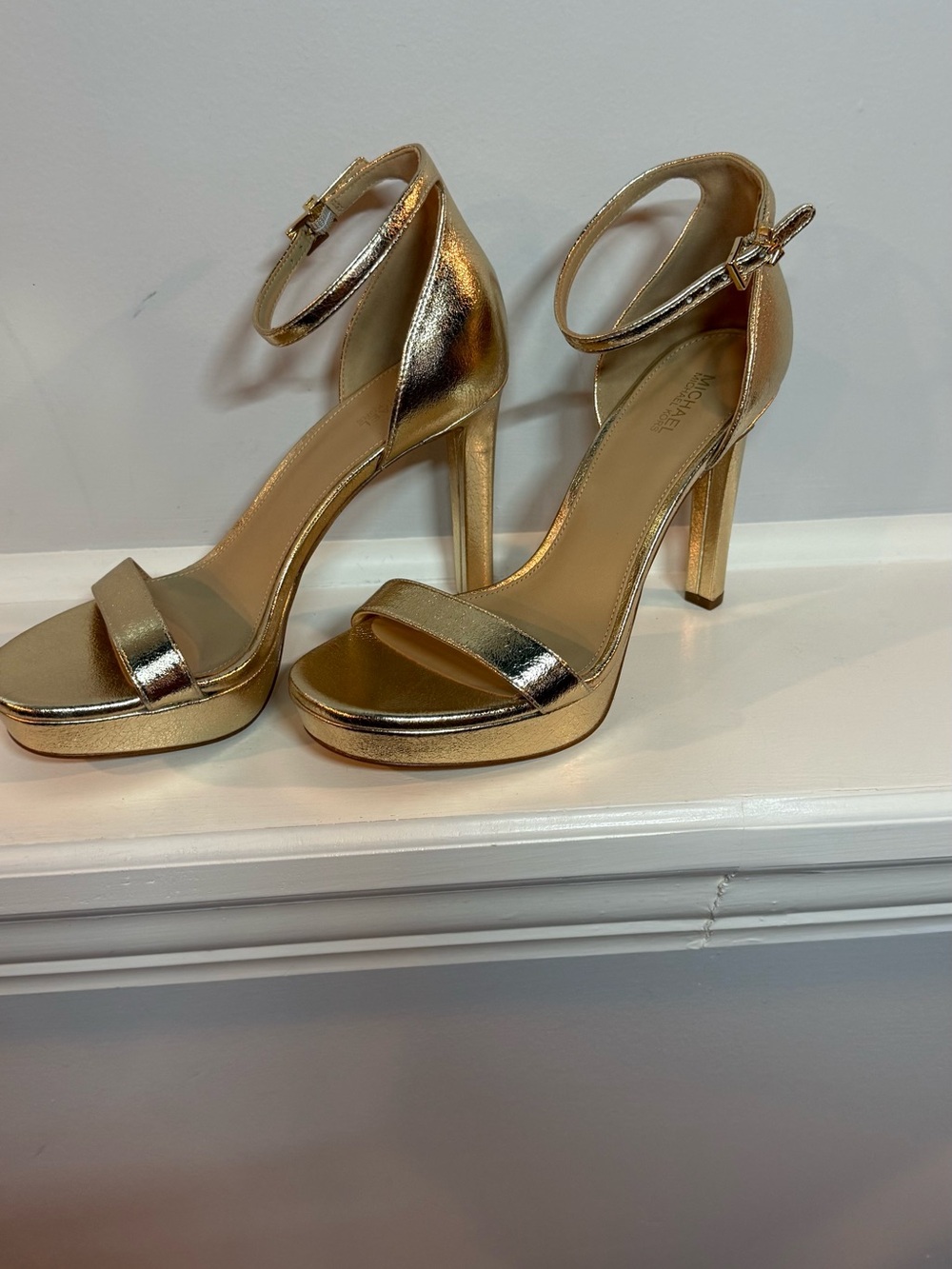 Michael Kors gold strappy heels 8